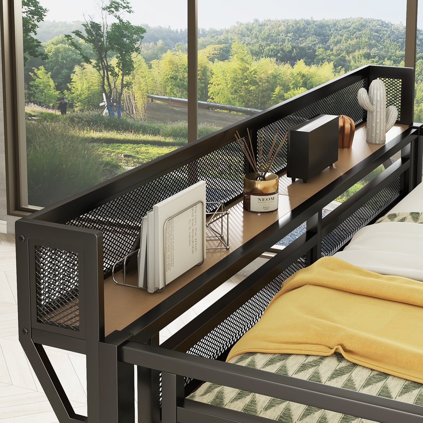 Queen Loft Bed with Desk and Charging Station, Queen Size Metal Loft Bed with Stairs and Light for Kids Teens, Black, Patent Products(OldSKU W2580S00044) image 4