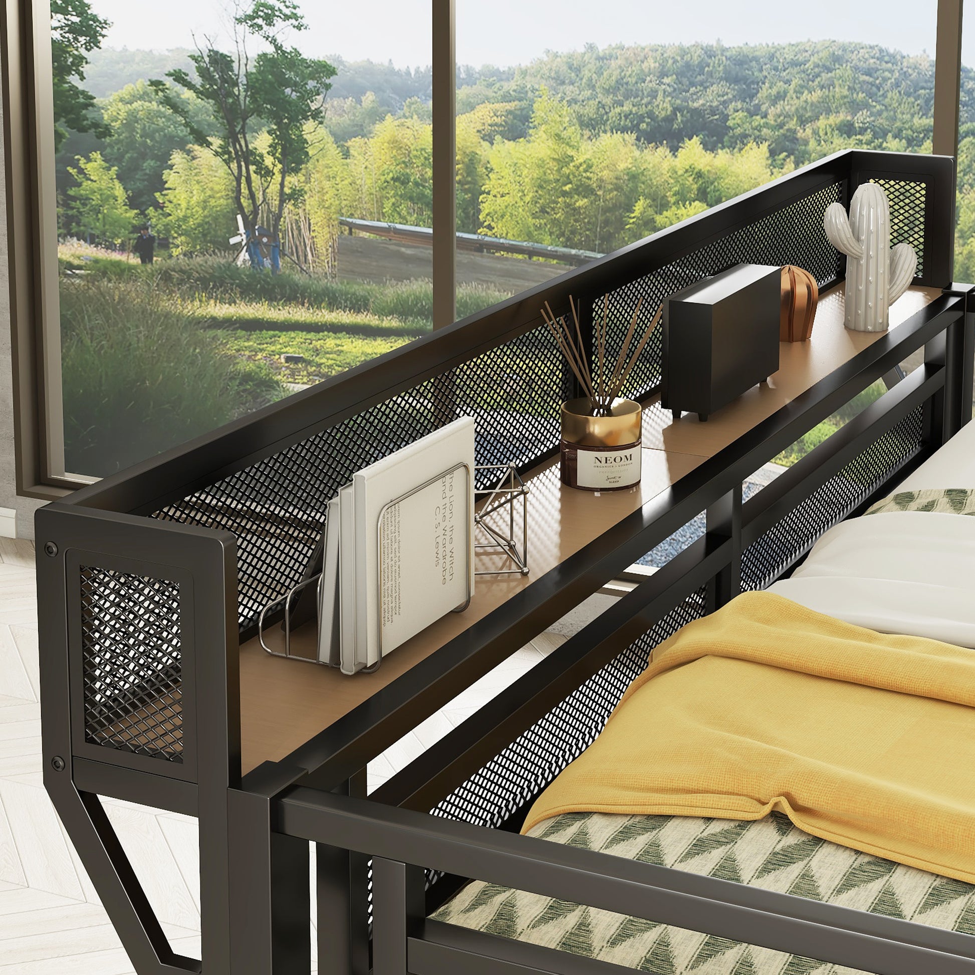 Queen Loft Bed with Desk and Charging Station, Queen Size Metal Loft Bed with Stairs and Light for Kids Teens, Black, Patent Products(OldSKU W2580S00044) image 4