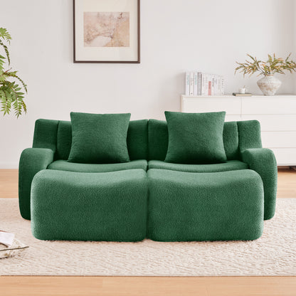 Soft Teddy Fabric Boneless Sofa,Anti-Slip Design,Assembly Chaise Lounge Curved Armrests Ergonomic Support 32D High Density Sponge,For Living Rooms Bedrooms,Green image 3