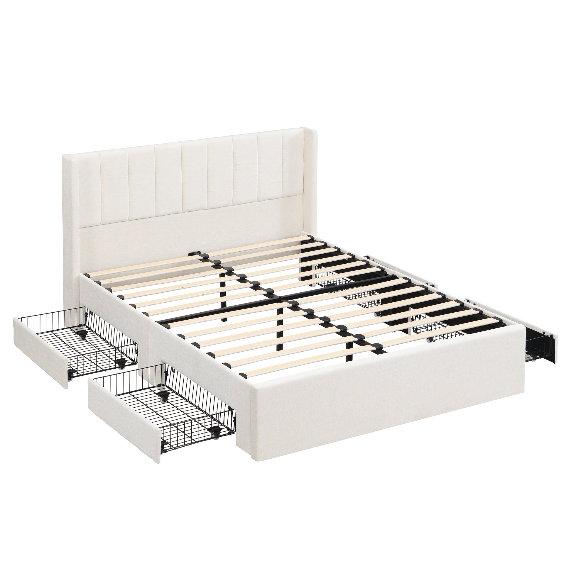 Large-capacity upholstered storage bed with drawers,Beige,Queen image 11