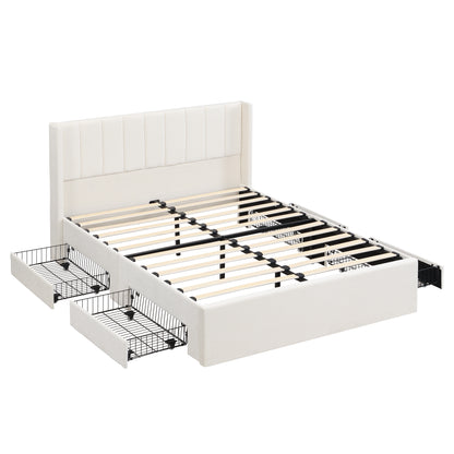 Large-capacity upholstered storage bed with drawers,Beige,Queen image 11