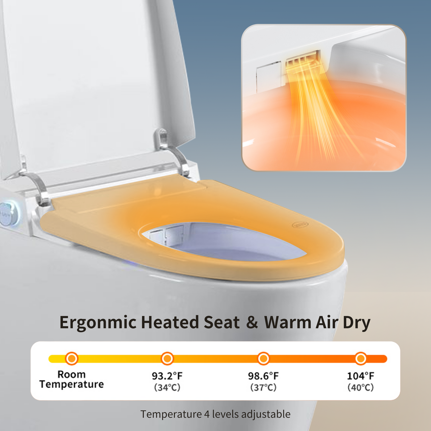 Tankless Smart Toilet With Bidet Built In, One-piece Bidet Toilet Seat, Auto Flush, Auto Open/Close,Heated Seat, Warm Water and Dry, Adjustable Temp,Remote Control Side Know image 9