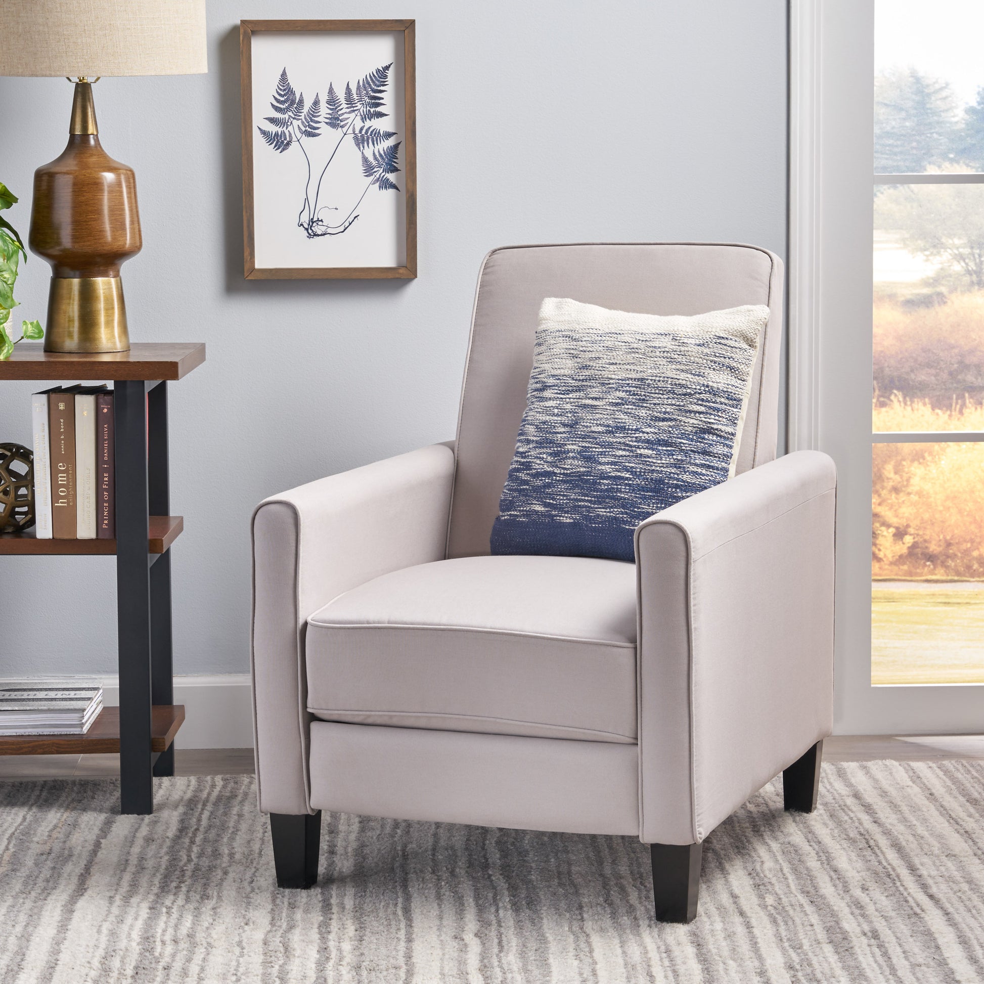 27.5" Push Back Recliner Chair Upholstered Recliner Armchair with Solid Beech Wood Legs for Living Room and Bedroom(Old SKU:52422.00FDGRY), Grey image 3
