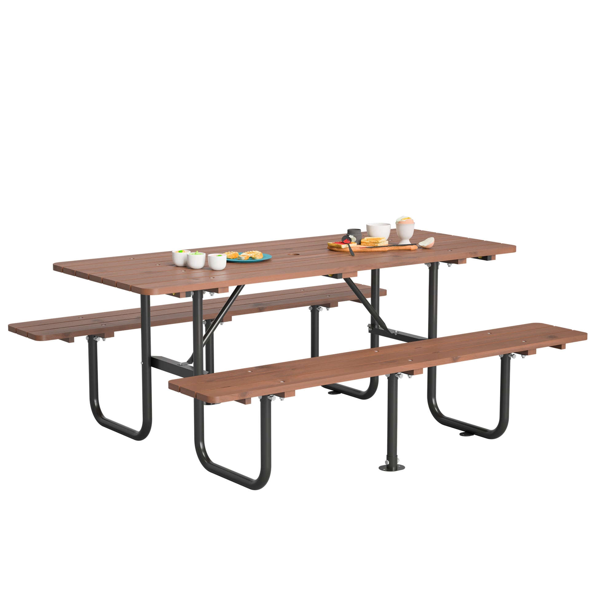 72" Rectangular Outdoor Picnic Table for 6 Person,Heavy Duty Wooden Dining Set with Built-in Benches, 1.97" Umbrella Hole, Waterproof&Corrosion-Resistant, Ideal for Garden, Backyard, BBQ,Courtyardfa image 11