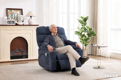 Heat Massage Electric Recliner Chair with Rocker and Swivel in Fabric for Living Room, Blue image 3