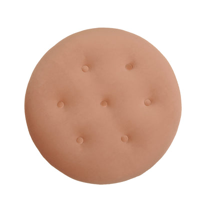 Yolanda 24" Round Upholstered Accent Ottoman, Peach Orange Velvet with Gold Trim image 8