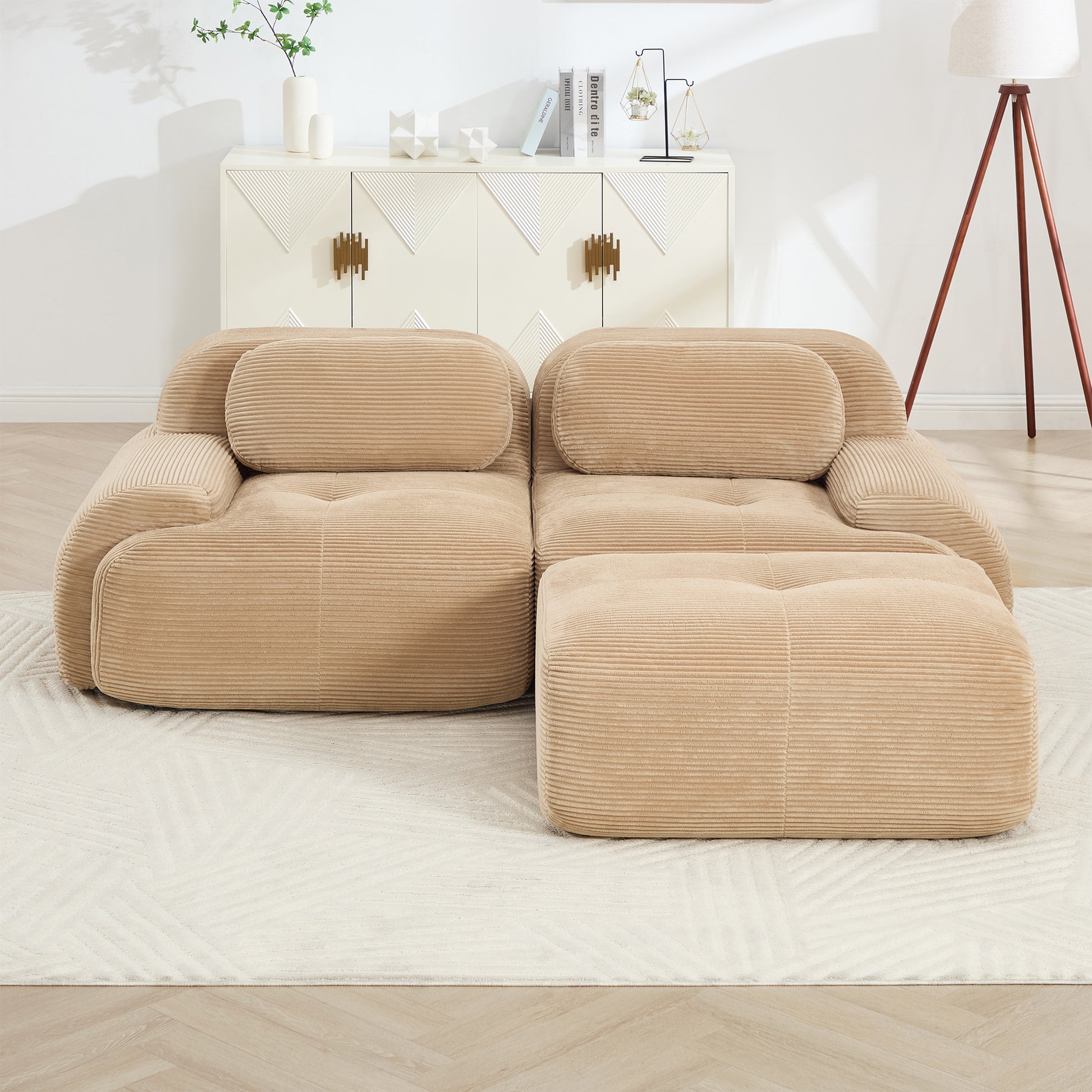 82'' L-shaped sofa in softCorduroy Fabric fabric modular design multiple combinations curved armrests no assembly required high-resilience sponge suitable for living rooms rest areas bedroom,Camel image 3