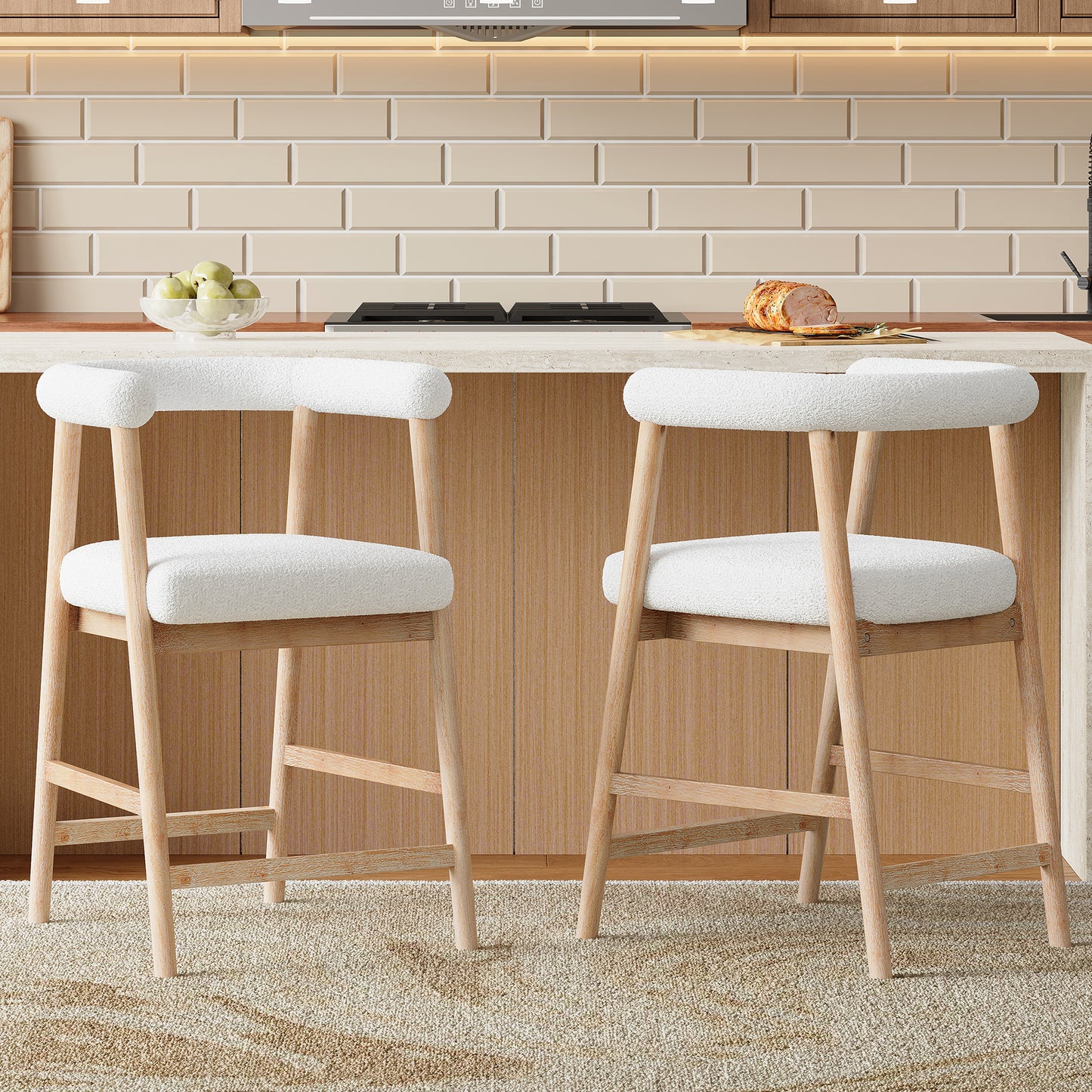 25'' Seat Height Bar Stools with Back, Comfortable Counter Stools for Kitchen Island/Dining Room, Set of 2 image 1