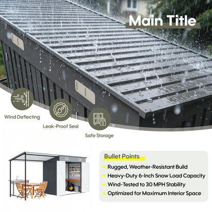 12x4 FT Metal Lean-To Shed with Pergola, 6x4 FT Outdoor Storage Shed & Hardtop Gazebo Combo, 2-in-1 Garden Tool Shed with Open Side for Patio, Backyard, Deck image 7