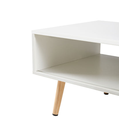 41.34" Rattan Coffee table, sliding door for storage, solid wood legs, Modern table for living room ,White image 14
