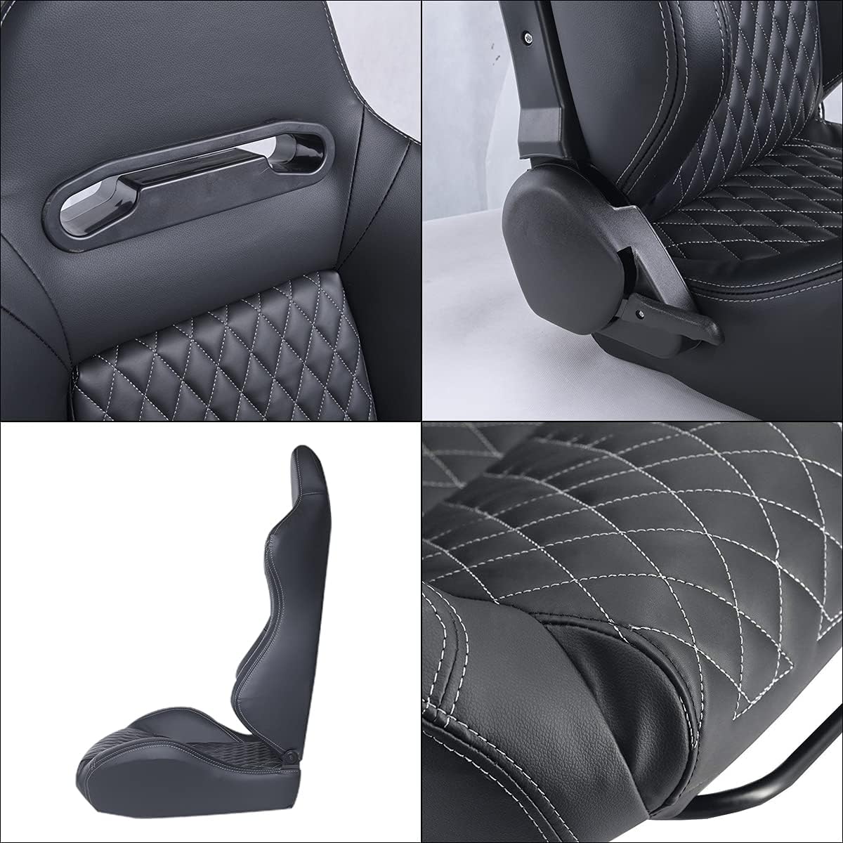 Driver's side 1PC Universal Racing Seats Stitch PVC Leather Reclinable Carbon Look Leather Back With Adjustor Slider(Not Including Seat Bracket) 1 box of 1 pieces image 8