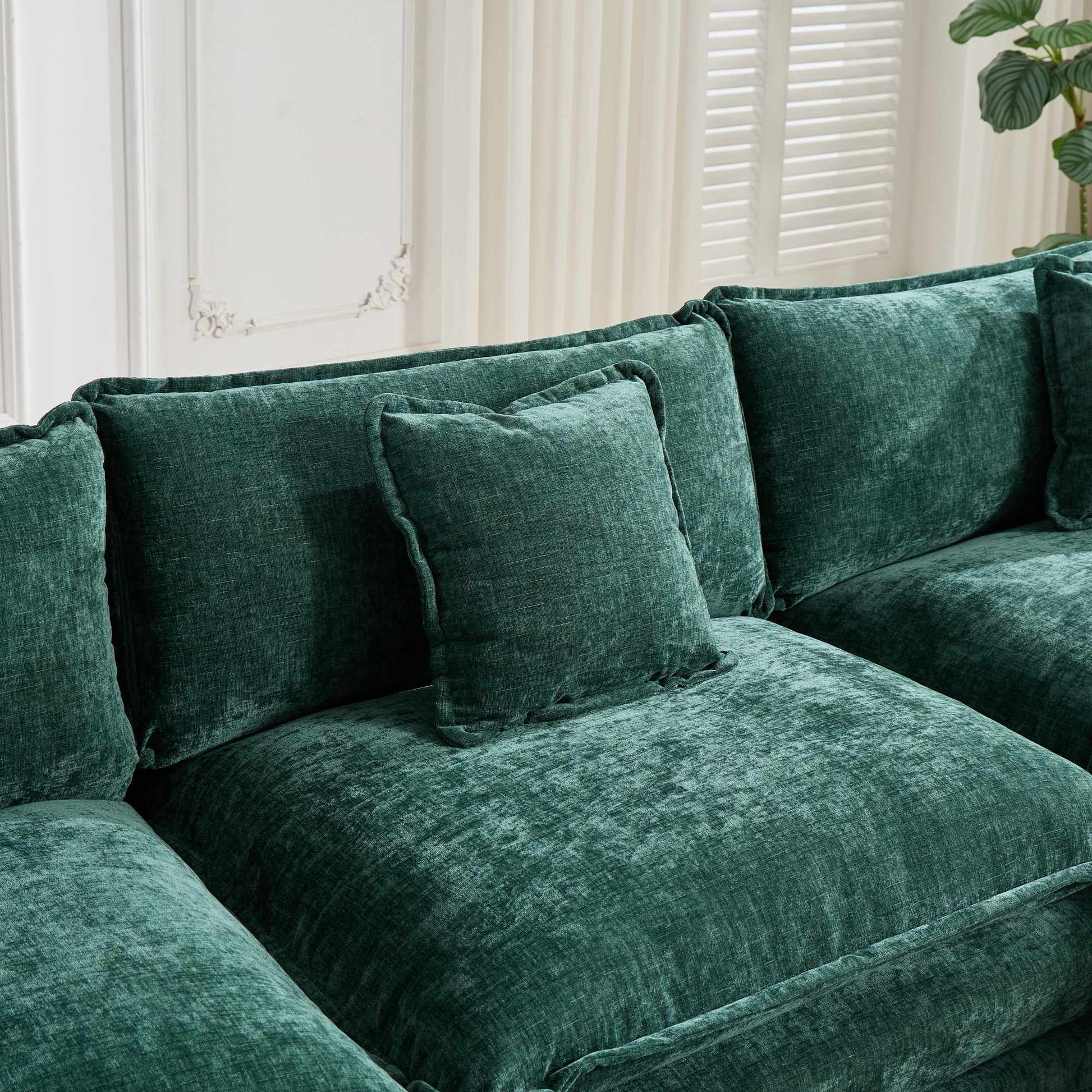 Cloud Sofa 4 Seats (Ottoman is not included), Modern Sectional Couch, for Living Room Bedroom and Apartment, Comfy Double Layer Upholstered Seat Cushion, Breathable Chenille Fabric, Green,SW5014GN image 6