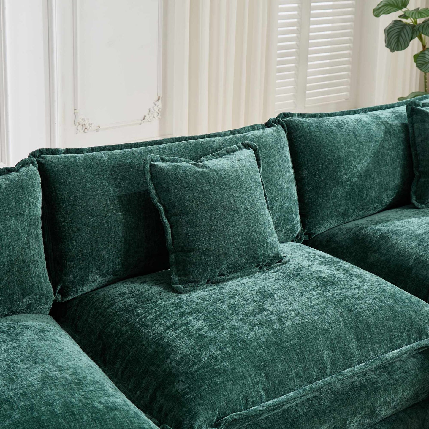 Cloud Sofa 3 Seats (Ottoman is not included), Modern Sectional Couch, for Living Room Bedroom and Apartment, Comfy Double Layer Upholstered Seat Cushion, Breathable Chenille Fabric,Green,SW5013GN image 6