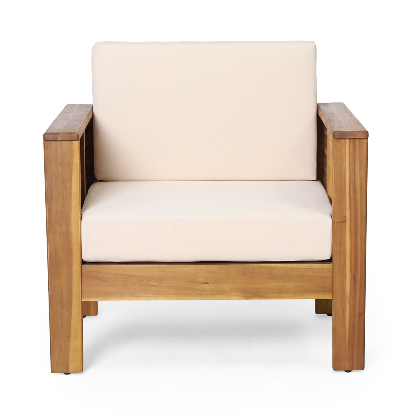 (Set of 2) Outdoor Acacia Wood Club Chairs with Cushions, Teak+Beige, 27.75"D x 32"W x 27.75"H image 5