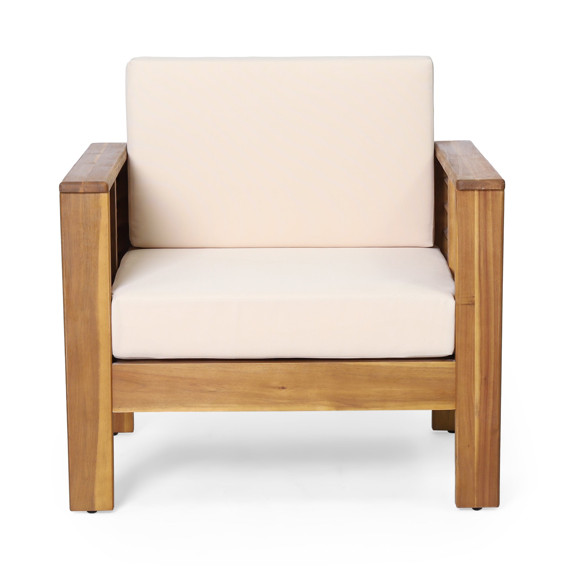 (Set of 2) Outdoor Acacia Wood Club Chairs with Cushions, Teak+Beige, 27.75"D x 32"W x 27.75"H image 5