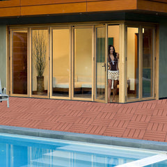 Plastic Interlocking Deck Tiles, 12.00"x12.00"(Pack of 44 ), Patio Flooring Outdoor Waterproof All Weather Use for Garden Poolside Front/Back Yard, Mahogany Colour