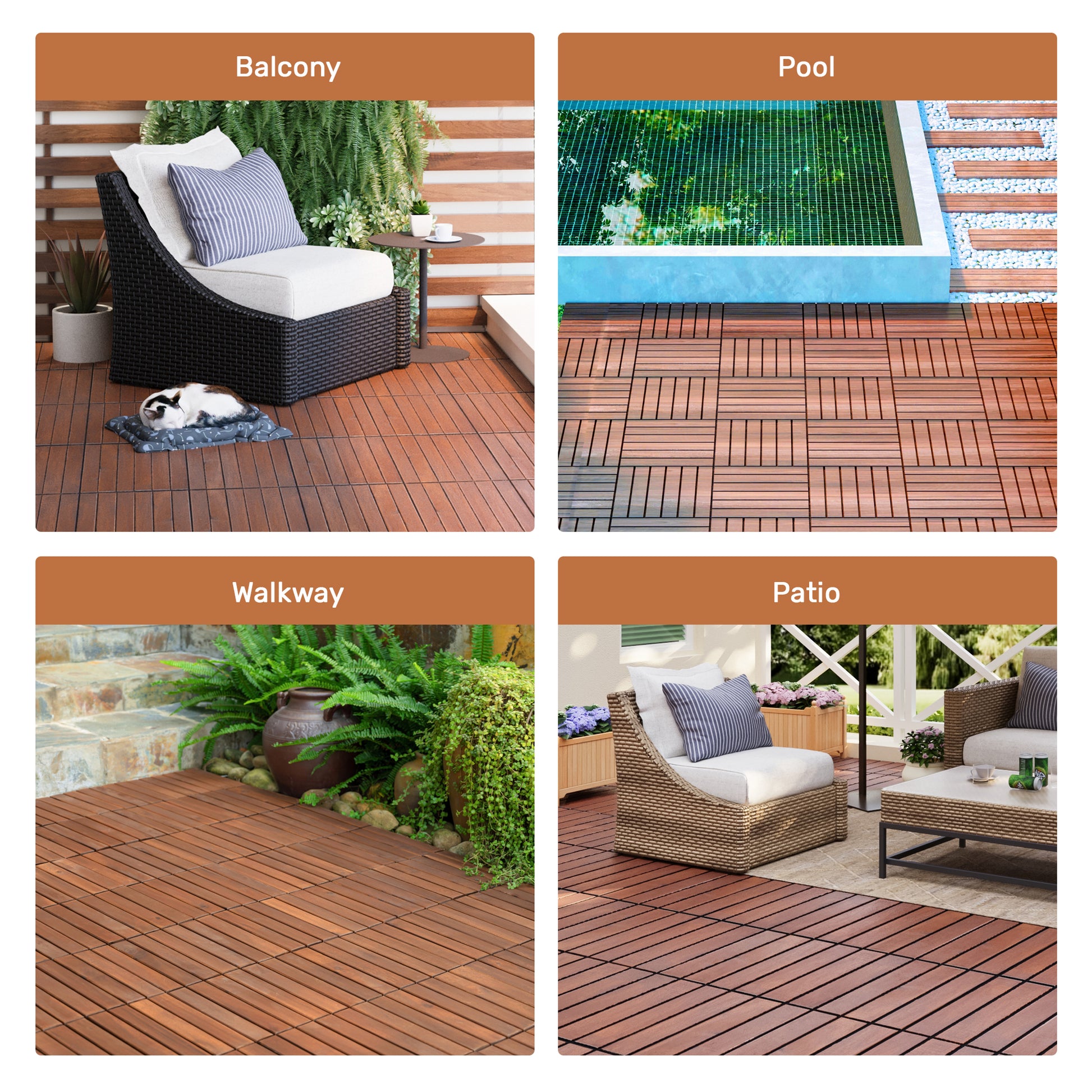 10 PCS Interlocking Deck Tiles Striped Pattern, 12" x 12" Square Acacia Hardwood Outdoor Flooring for Patio, Bancony, Pool Side,.. image 11