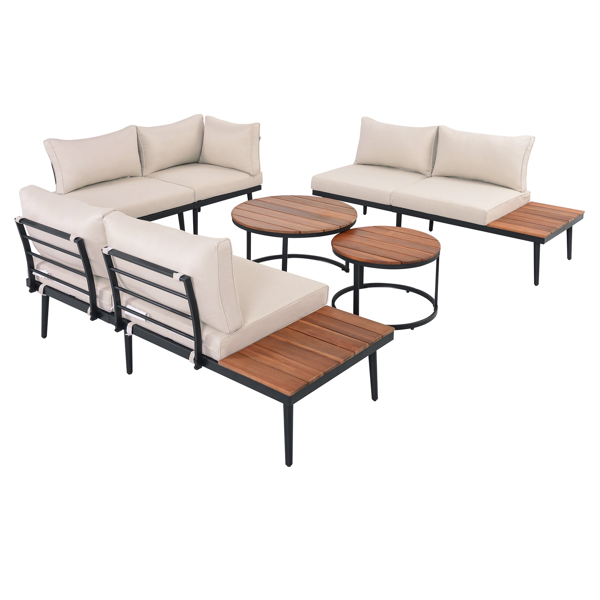 TREXM 6-Piece Outdoor Sectional Sofa Set with Round Nesting Coffee Tables and Seating Sofa with Cushions for Patio, Porch and Garden (Beige) image 3