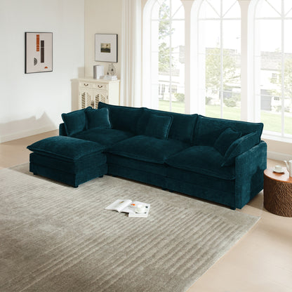 Free Combination Comfy Upholstery Modular Oversized L Shaped Sectional Sofa With Reversible Ottoman, Blue Chenille image 1