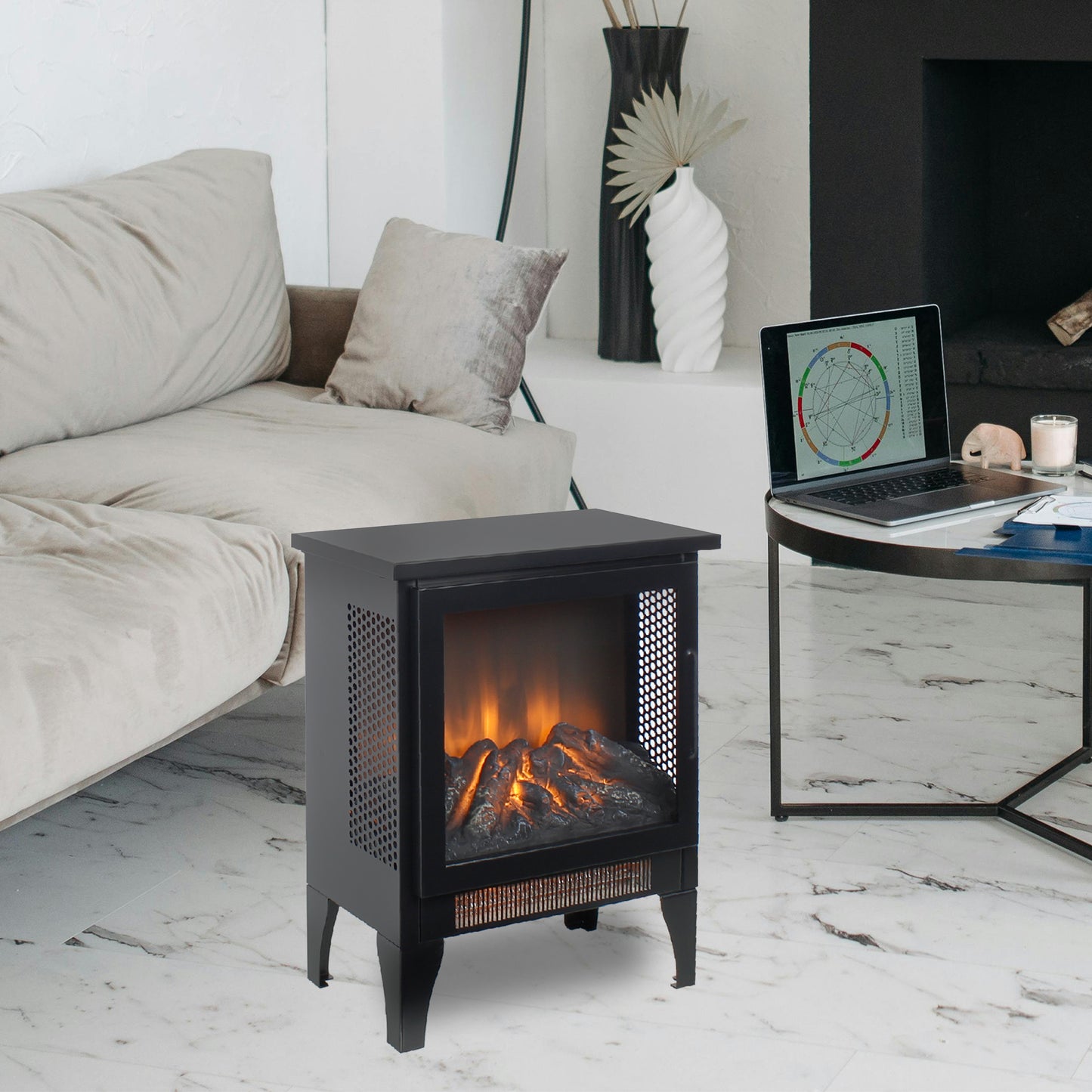 18 inch Freestanding Electric Fireplace Stove heater with 3D Flame effect image 12