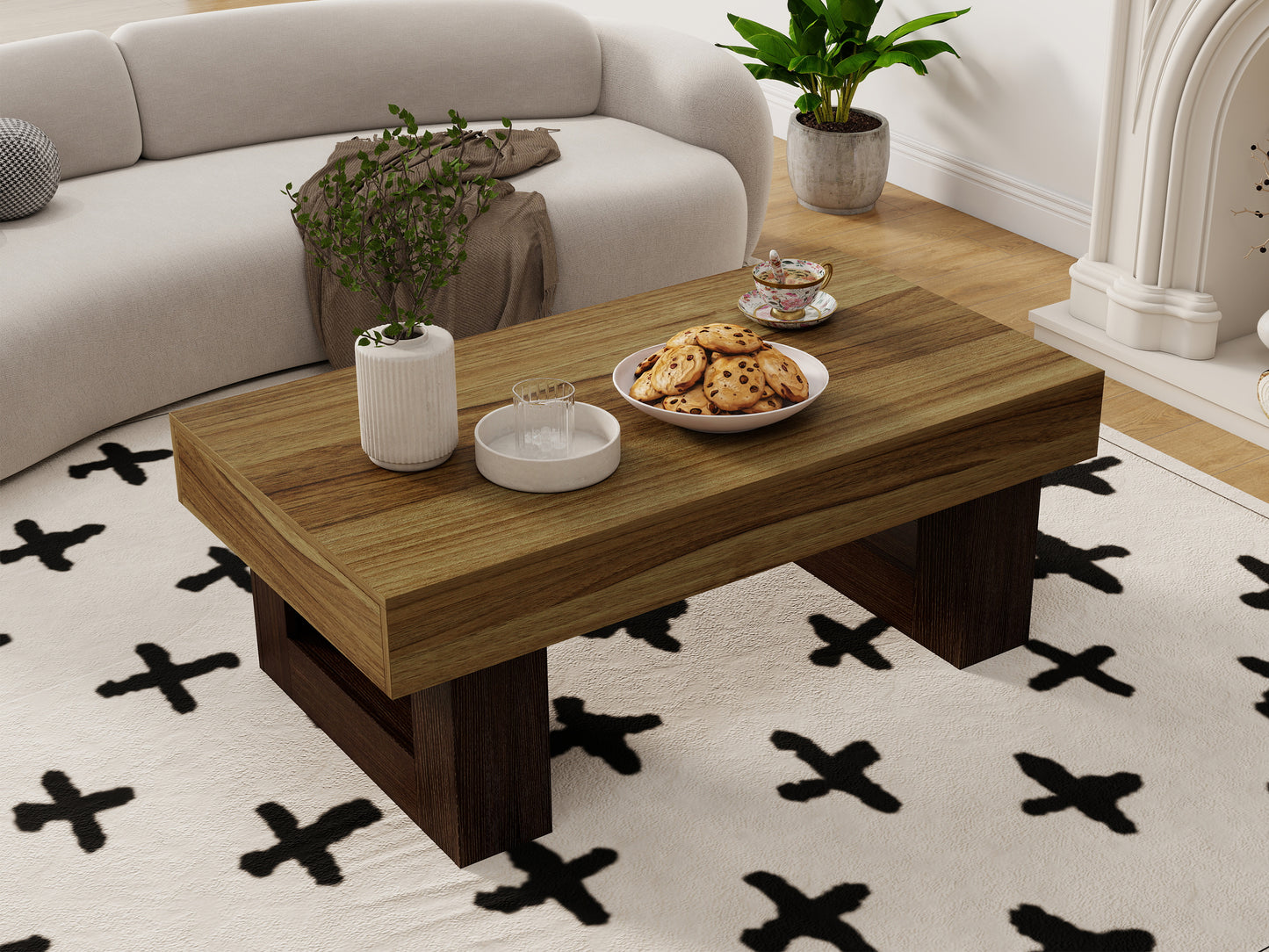 42 Inch Wood Rectangular Coffee Table, All MDF Farmhouse Accent Center Low Cocktail Tea Table with Sturdy Base for Living Room-Rustic Brown image 1