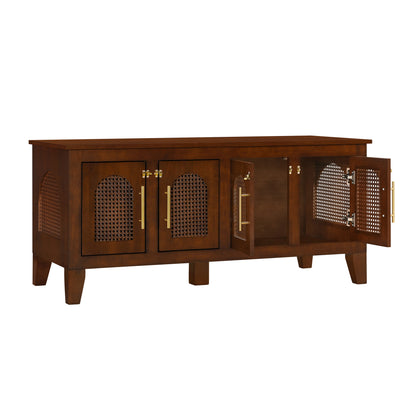 Lars Indoor Rattan Decorated Rubber Wood Dog Crate Cabinet Furniture – Stylish Pet Kennel with 4 Doors for Living Room image 7