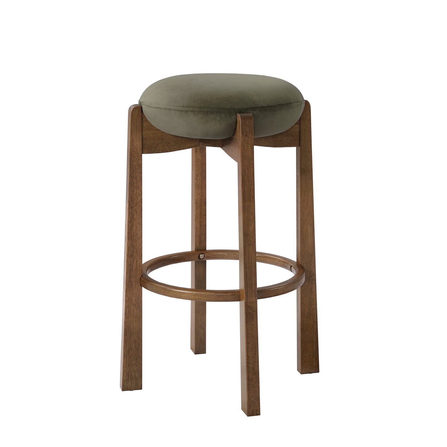 Tara Contemporary Backless Bar Stool, Dark Walnut Finish Rubber Wood Frame with Green Upholstery, Set of 2 image 5
