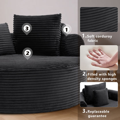 Round Sofa Bed with Memory Foam Sectional Couches for Living Room, Cloud Couch with three pillows, Black image 7