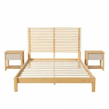 Premium Solid Wood Queen Size Platform Bed Frame with Horizontal Slat Headboard, Modern Natural Wood Bedroom Furniture, 600 lbs Weight Capacity,No Box Spring Needed, Fits All Mattresses image 5