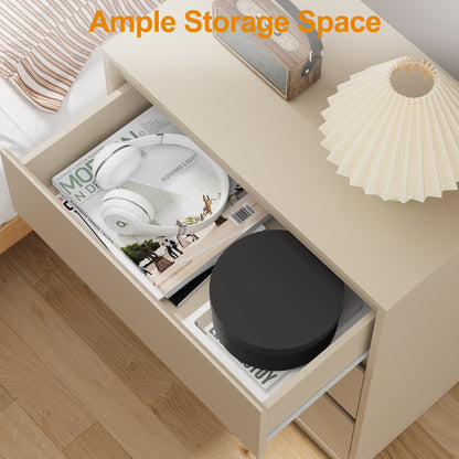 Large 3 Drawer Dresser Set of 2, Modern Nightstand for Bedroom, Wide Bedside Table with Hidden Pull-out System, Wooden Chest of Drawers for Living Room, Entryway, Beige image 3