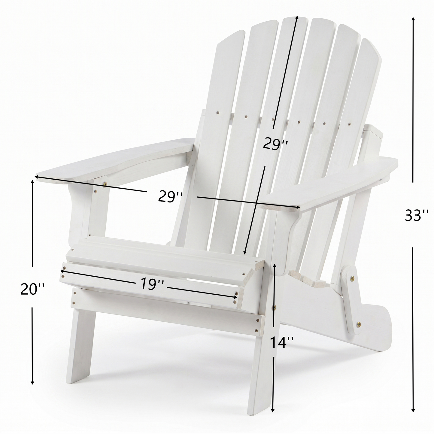 Oversize Wooden Outdoor Folding Adirondack Chair with Pre-Assembled BackRest & SeatBoard, Wood Patio Chair for Garden Backyard Porch Pool Deck Firepit image 2