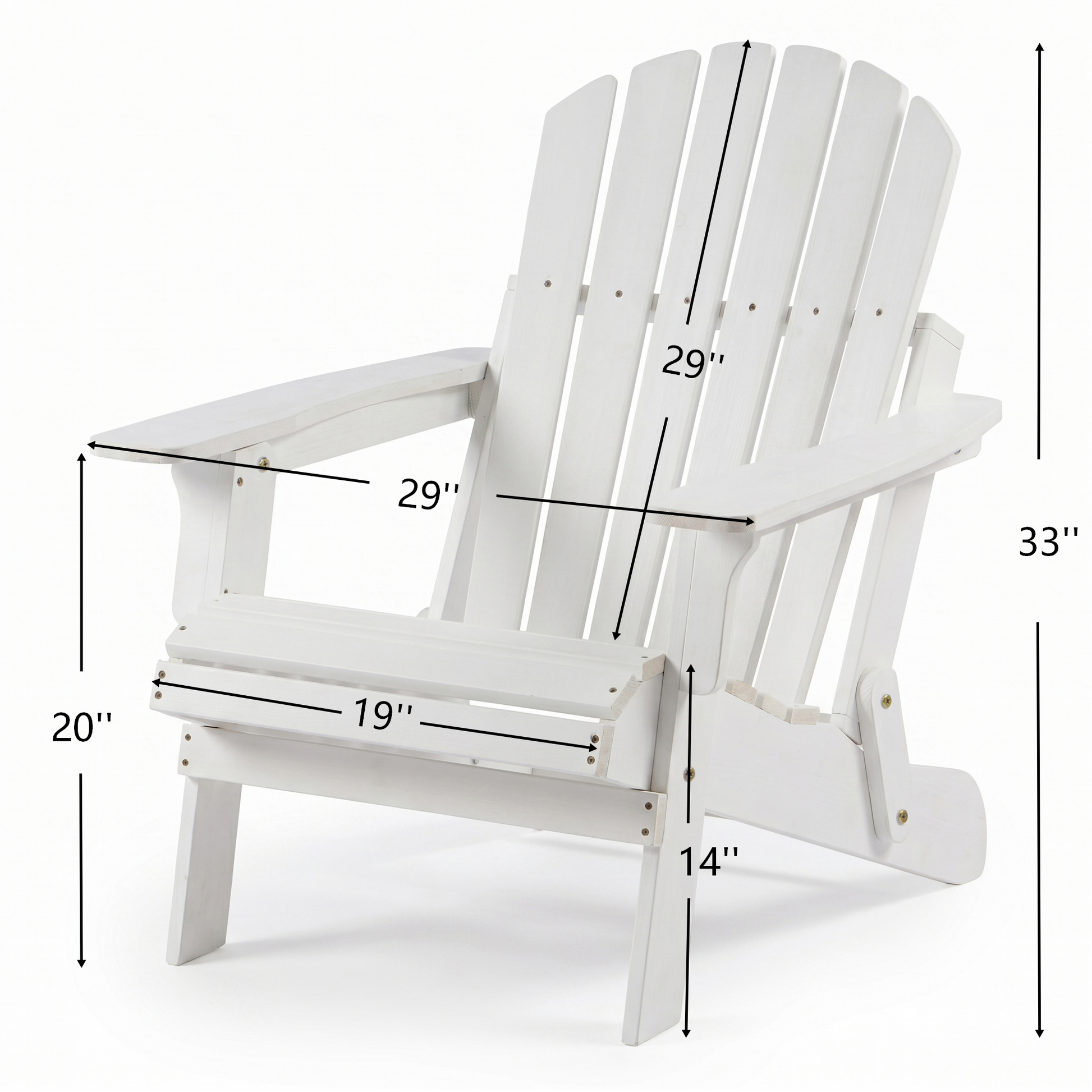 Oversize Wooden Outdoor Folding Adirondack Chair with Pre-Assembled BackRest & SeatBoard, Wood Patio Chair for Garden Backyard Porch Pool Deck Firepit image 2