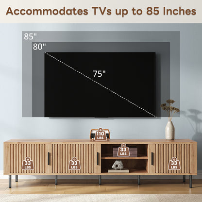 78 inch Modern TV Stand for TVs up to 85", Entertainment Center with Closed Storage & Cable Management, Soft-Closing Hinges, Sturdy Iron Legs for Living Room image 7