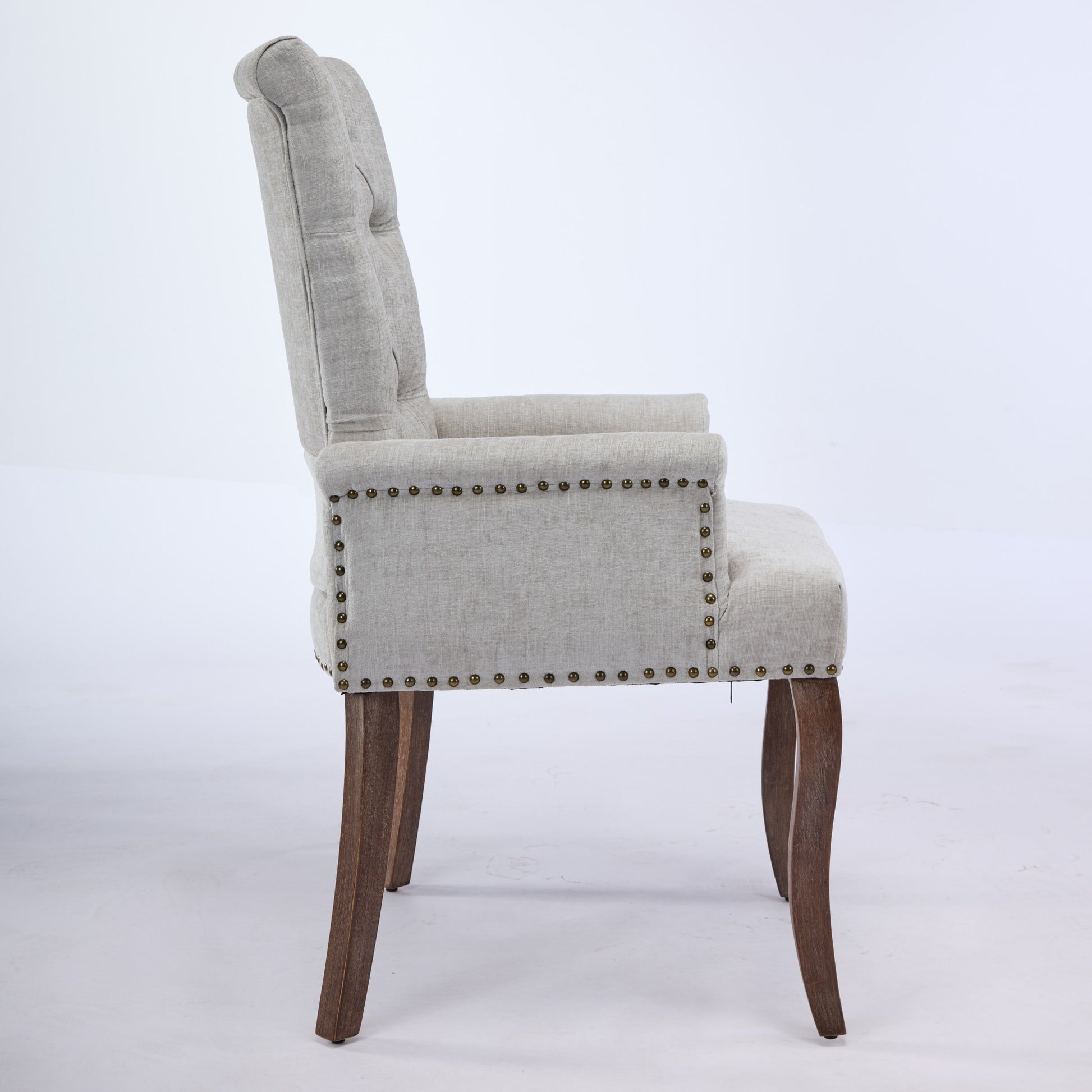 Upholstered Chenille Fabric Accent Dining Chair, Curved Solid Wood Legs, Elegant Tufted Club Dining Room Kitchen Room Arm Dining Chair, Single Pack,Beige,SW1895BG image 5