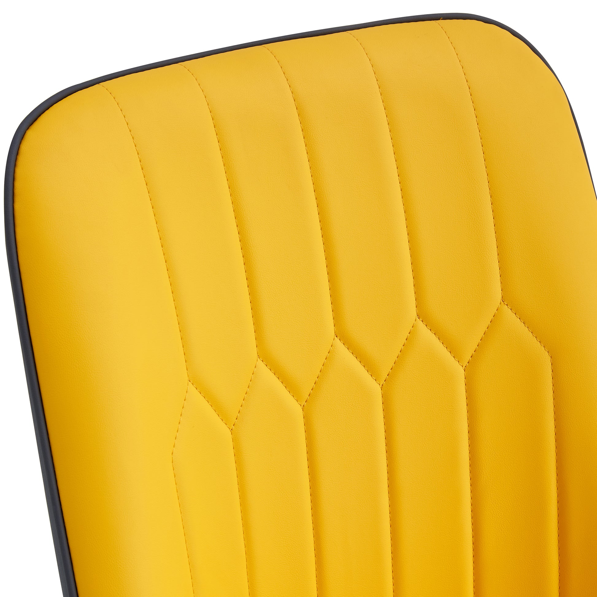A modern dining chair with orange yellow dark gray dual tone PU leather backrest and black metal legs, suitable for kitchens, bedrooms, and offices. Set of 4 pieces (orange yellow, dark gray+PU)C-007 image 8