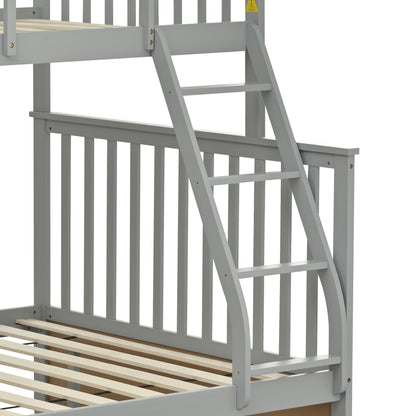 Twin Over Full Bunk Bed with Storage Drawers, Wooden Bunk Bed with Ladder and Safety Guard Rails –Gray image 12
