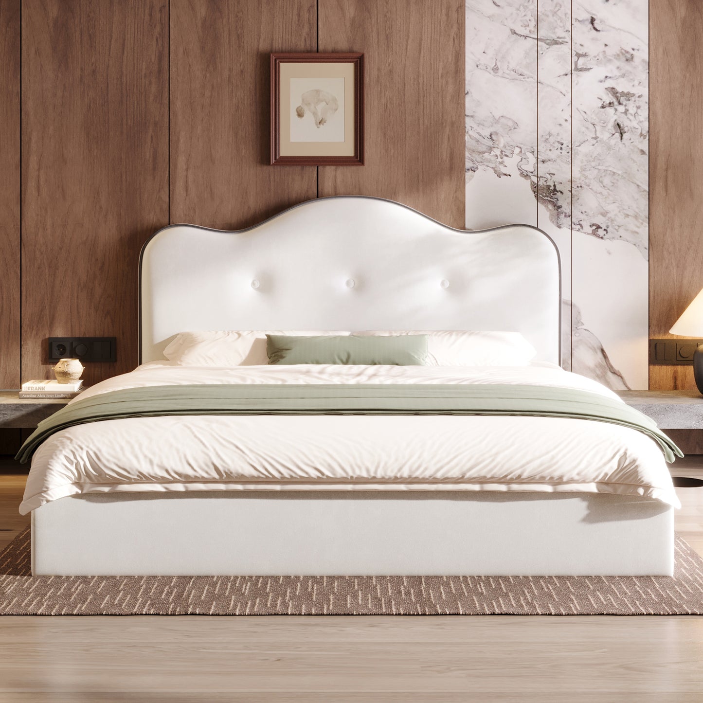 Queen Size Upholstered Platform Bed, Beige image 6