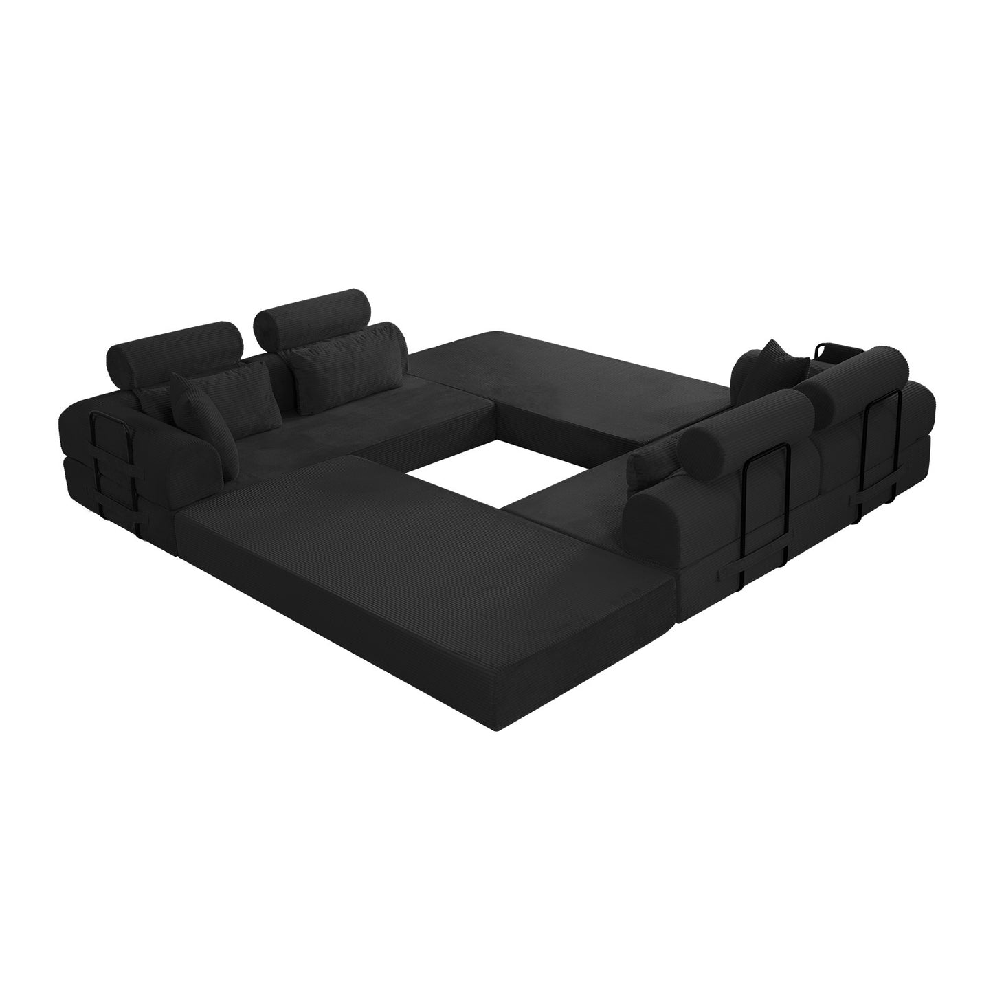 L shape Modular Sectional Sofa, Compressed Sectional Sofa Modern Minimalist Style Corduroy Couch,Unfold into a bed, Bedroom, Comfy Compressed Sofa Couch Space-Efficient Design(black) image 7