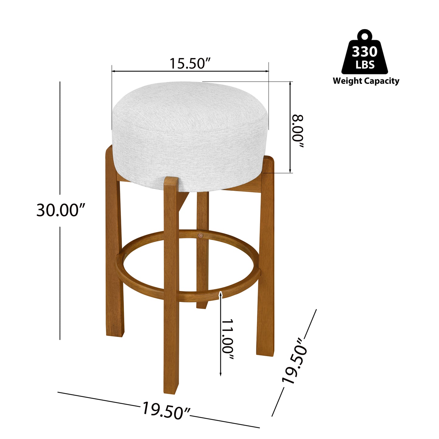 Vera Indoor Wooden Upholstered Barstool, Walnut Finish and Ivory Upholstery, Set of 2 image 3