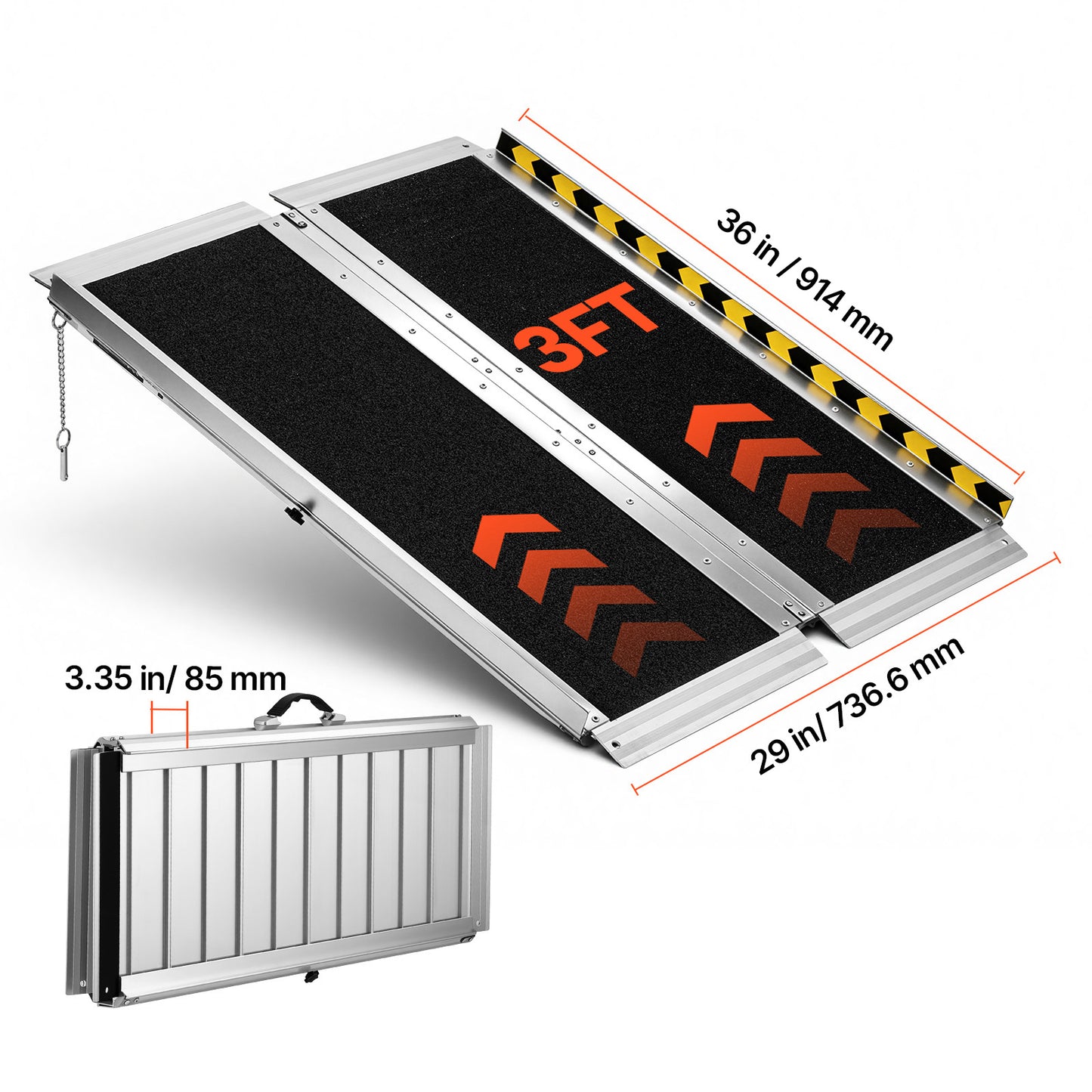Portable Wheelchair Ramp, 3FT, Non-Slip Aluminum Folding Handicap Ramp for Wheelchair, 800 lbs Capacity, Door Threshold Ramps for Home Steps, Stairs, Entry, Threshold, Doorways, Scooter, Curbs image 11