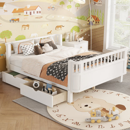 Full Size Wood Platform Bed for Kids, Wood Low Profile Full Bed with Rails for Girls and Boys, White (Old SKU W2593P331684) image 3