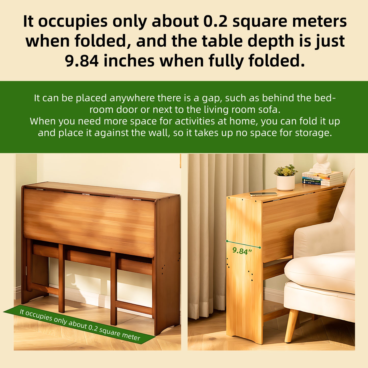 Bamboo Folding Desk, Space-Saving Computer Desk for Small Spaces, Foldable Study Table for Bedroom, Home Office, Dorm, Apartment, Natural Color image 5