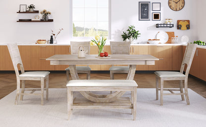 TOPMAX 6-Piece Wood Half Round Dining Table Set Kitchen Table Set with Long Bench and 4 Dining Chairs, Modern Style, Seadrift image 6