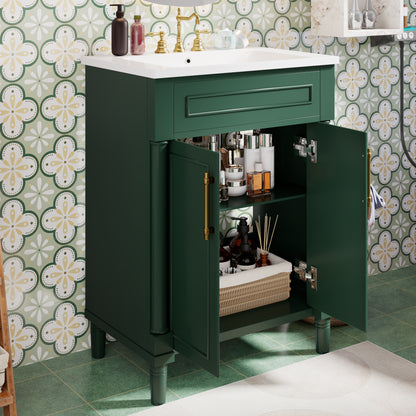 24" Bathroom Vanity with Integrated Ceramic Sink, Bathroom Cabinet with 2 Doors, Single Sink Bathroom Vanity for Small and Medium Restroom image 4