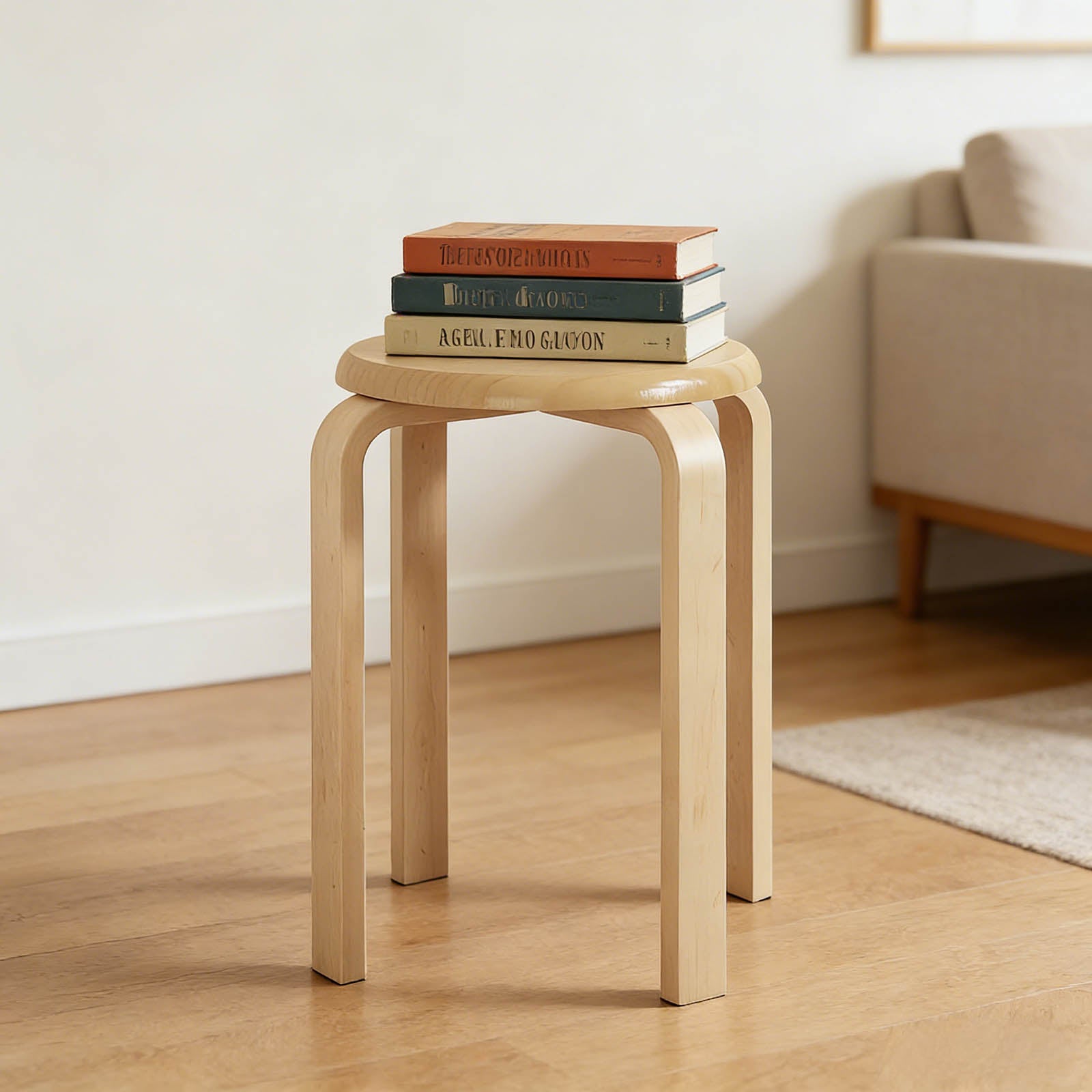 Stackable Bentwood Stool Set of 4, 18" Round Stacking Backless Nesting Stools, Anti-Slip Felt Pad,School Chairs, Suitable for classrooms, Dining Rooms, Kitchens, Natural image 9