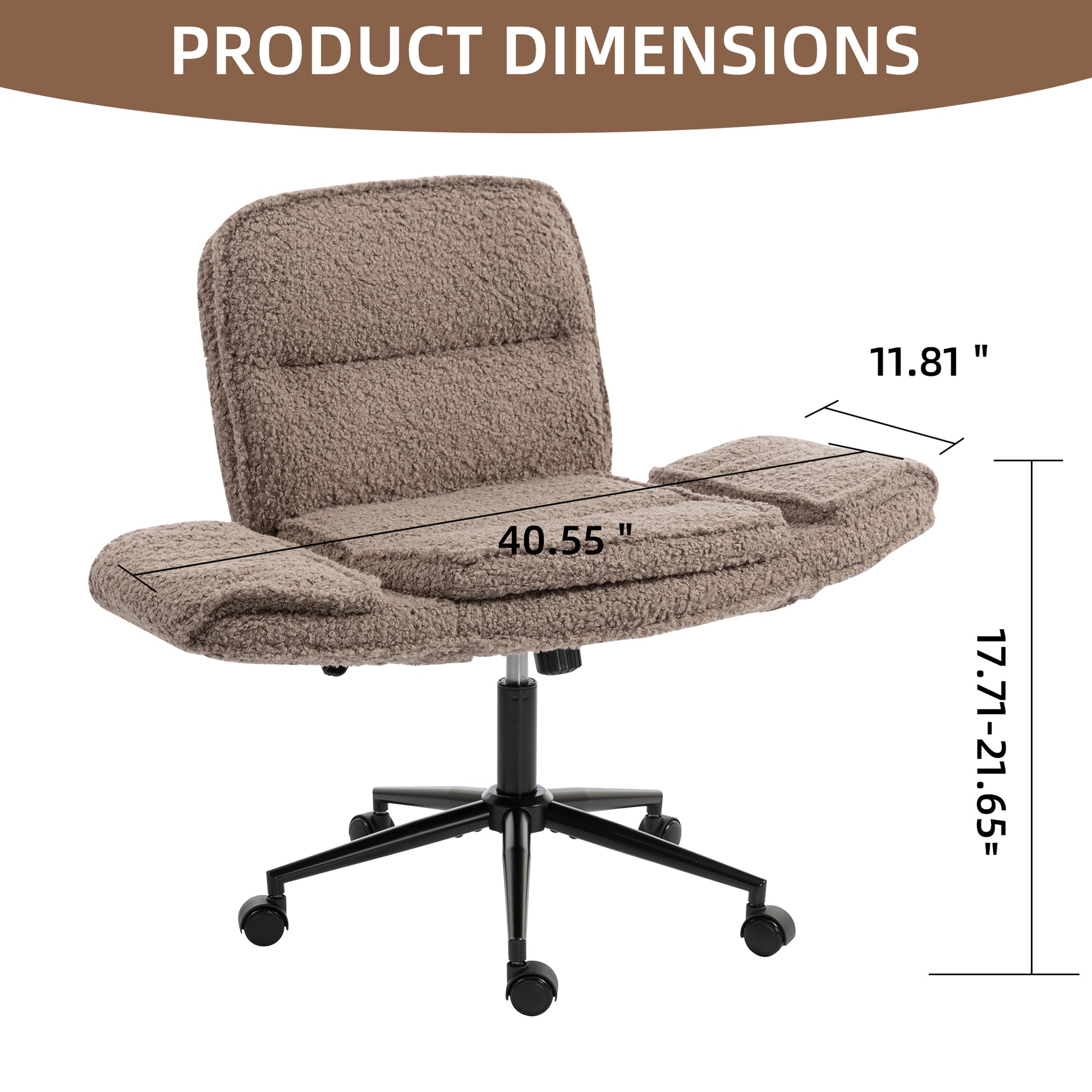 Criss Cross Chair with 5-Gear Adjustable Armrests & Wheels, Ergonomic Thickened Backrest Swivel Desk Chair for Home Office, Vanity, Bedroom and Living Room,brown Teddy fleece image 7