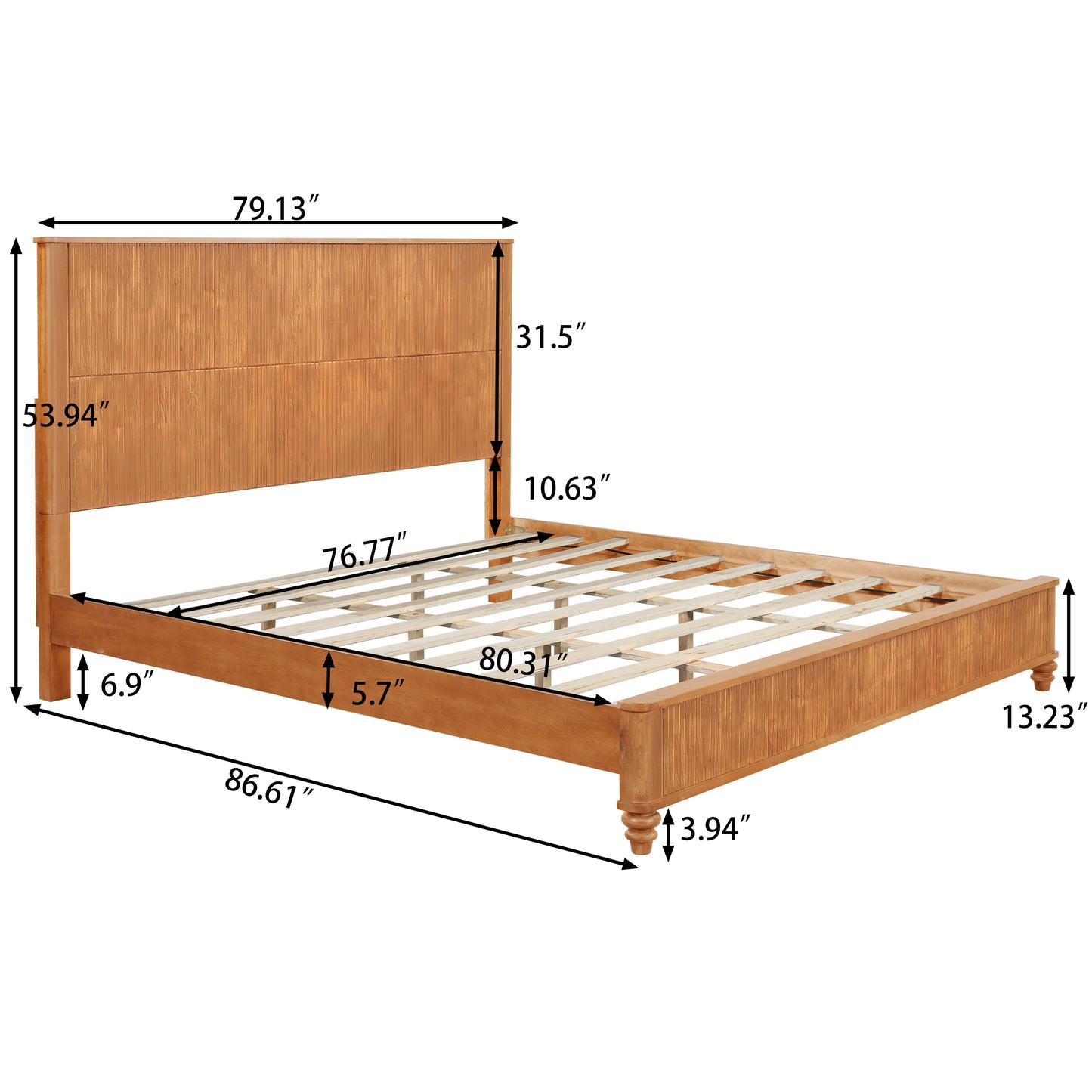 Solid Wood Bed Frame,King Platform Bed Frame with Headboard,Tall Headboard Natural Wood Bed,No Box Spring Needed,Natural image 5