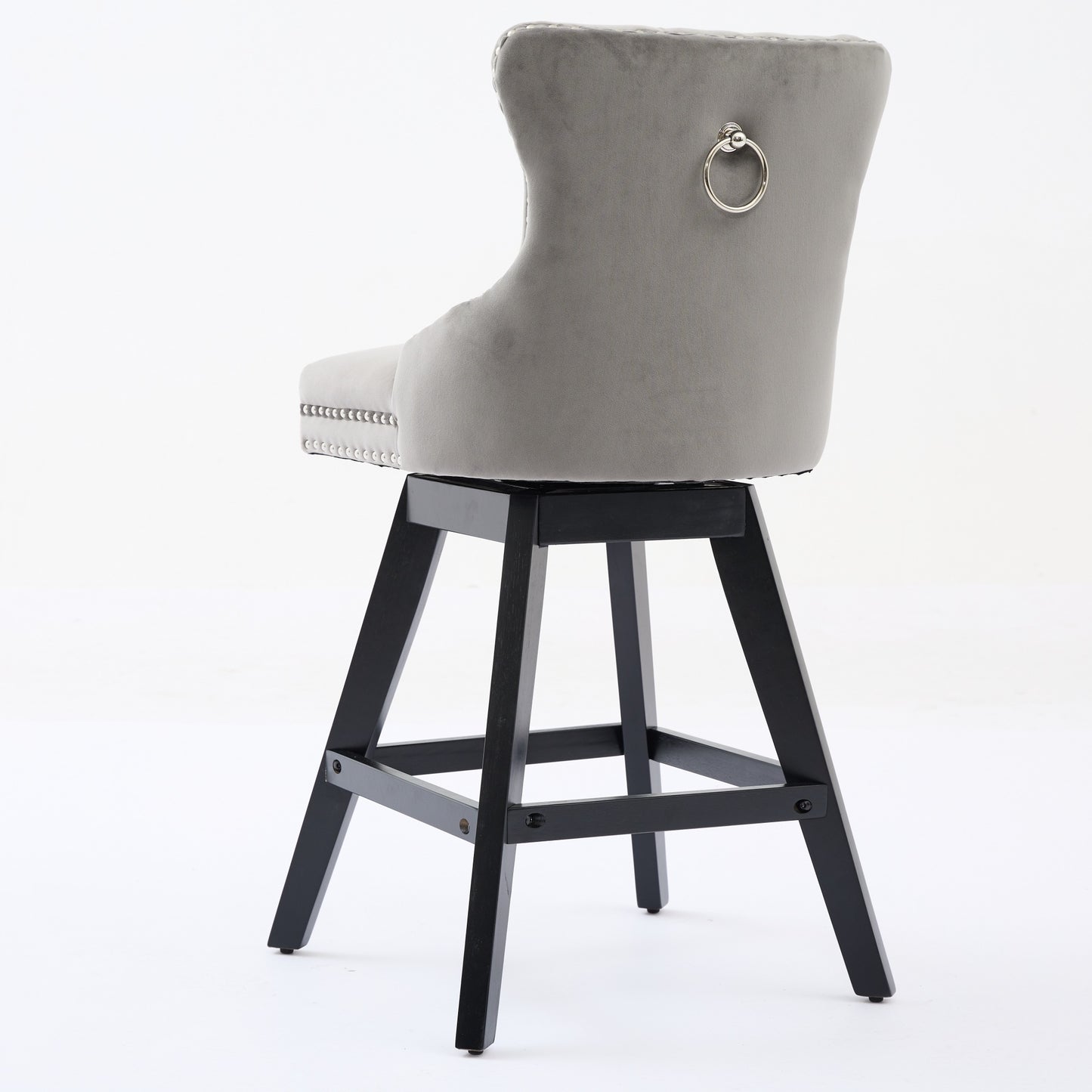 Swivel Velvet Barstools with Button Tufted Decoration and Wooden Legs, and Chrome Nailhead Trim, Leisure Style Bar Chairs,Bar stools, Set of 2 (Gray),SW1860GY image 6
