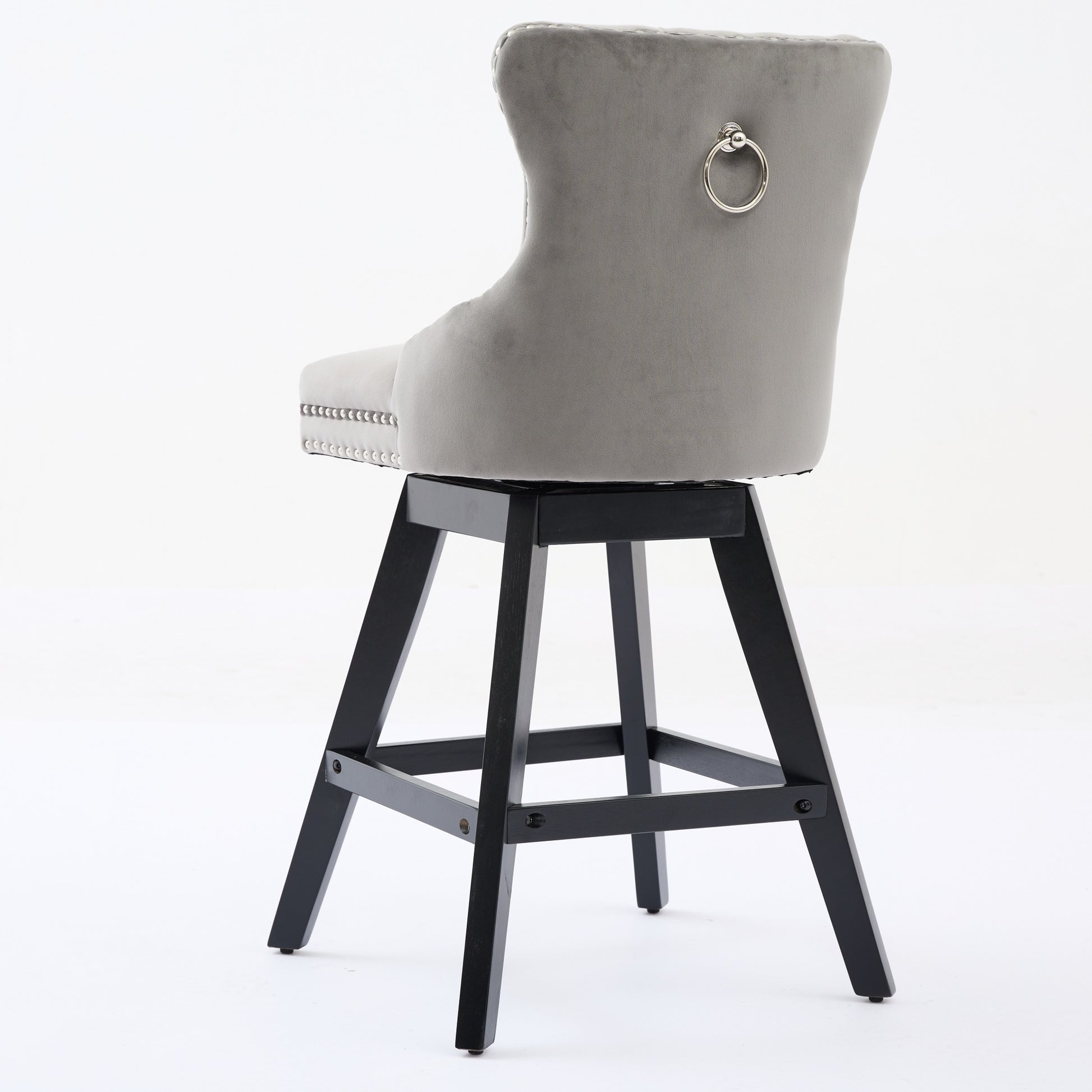 Swivel Velvet Barstools with Button Tufted Decoration and Wooden Legs, and Chrome Nailhead Trim, Leisure Style Bar Chairs,Bar stools, Set of 2 (Gray),SW1860GY image 6