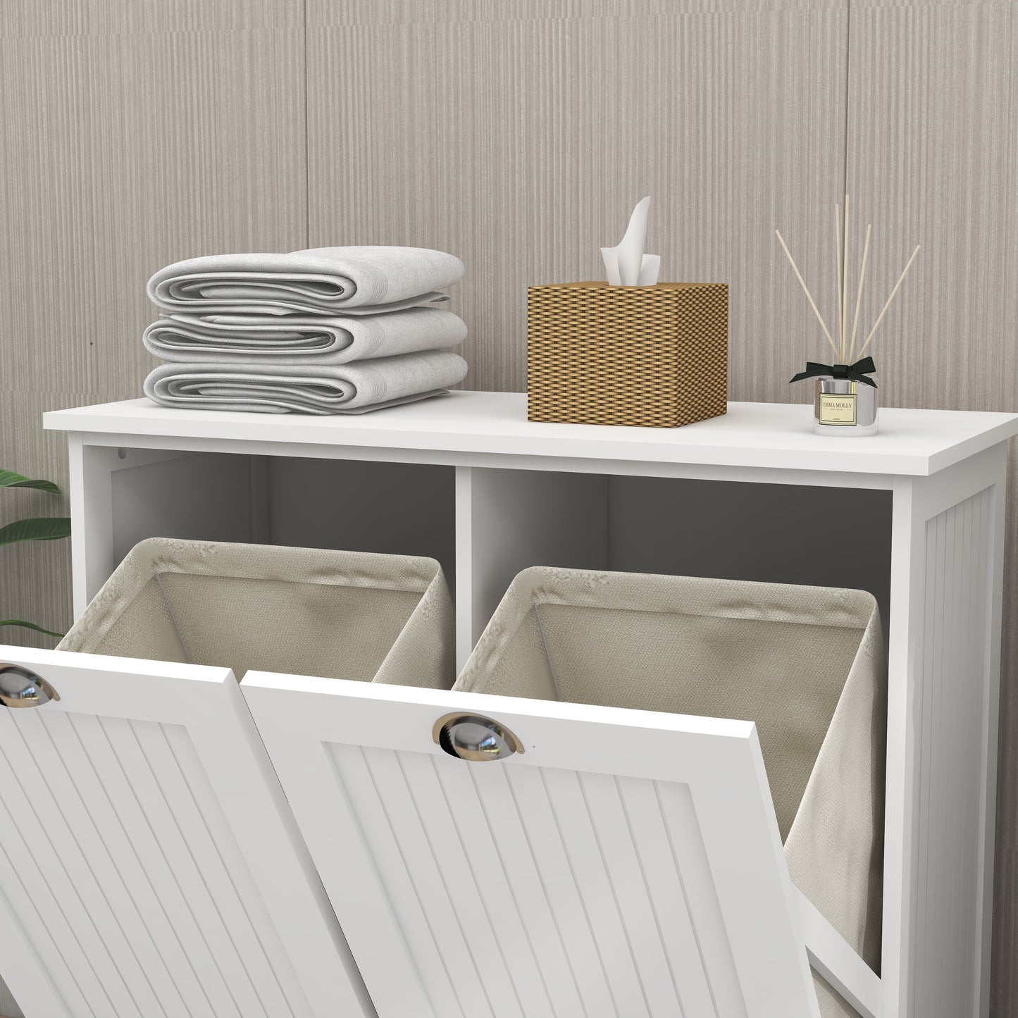 Two-Compartment Tilt-Out Laundry Sorter Cabinet-White image 6